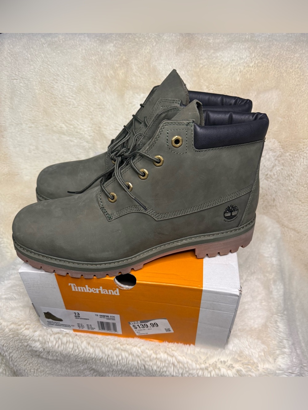 Timberland Men's Olive Green Leather Padded-Collar Work Boots